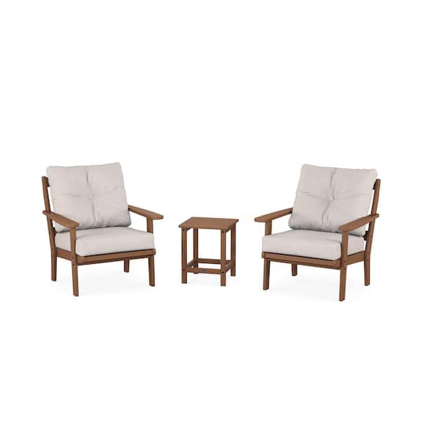 Trex Outdoor Furniture Cape Cod Tree House 3-Piece Plastic Patio Conversation Set in Dune Burlap Cushions
