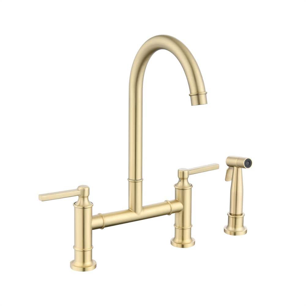 FLG Double Handle Bridge Kitchen Faucet with Side Sprayer Commercial 3