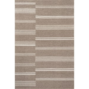 Lauren Liess Birchwood Reversible Striped Wool Dark Beige 10 ft. x 14 ft. Indoor/Outdoor Patio Rug