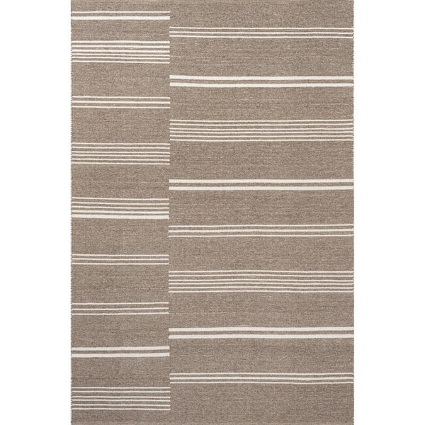 Birchwood Reversible Striped Wool Dark Beige 6 ft. x 9 ft. Indoor/Outdoor Patio Rug