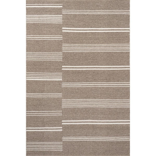 RUGS USA Lauren Liess Birchwood Reversible Striped Wool Dark Beige 9 ft. x 12 ft. Indoor/Outdoor Patio Rug