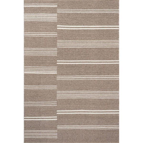 Birchwood Reversible Striped Wool Dark Beige 9 ft. x 12 ft. Indoor/Outdoor Patio Rug