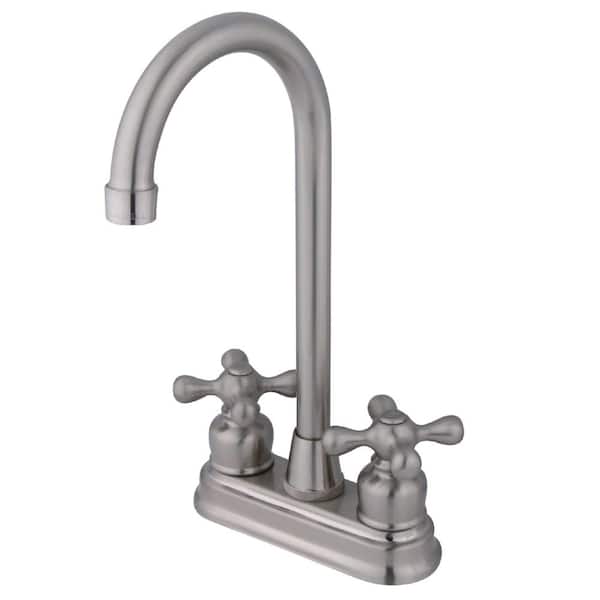 Kingston Brass 2-Handle Deck Mount Gooseneck Bar Prep Faucets in Brushed Nickel