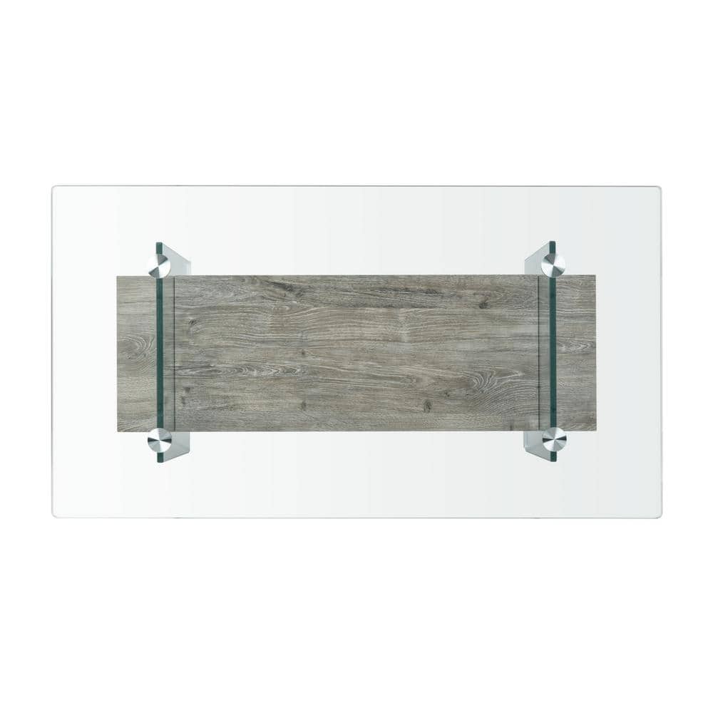43'' Grey Oak and Glass Rectangular Transitional Coffee Table
