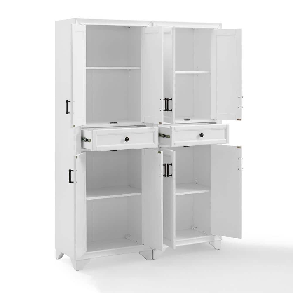 Distressed White 2-Piece Pantry Set with Metal Hardware