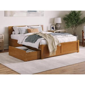 Orlando Light Toffee Natural Bronze Solid Wood Frame Queen Platform Bed with Footboard and Storage Drawers