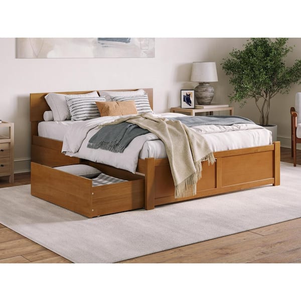 AFI Orlando Light Toffee Natural Bronze Solid Wood Frame Queen Platform Bed with Footboard and Storage Drawers