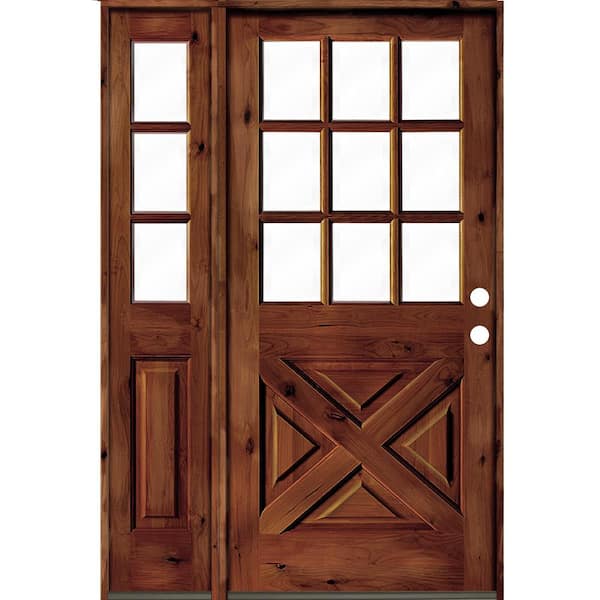 Krosswood Doors 46 in. x 80 in. Alder 2-Panel Left-Hand/Inswing Clear Glass Red Chestnut Stain Wood Prehung Front Door w/Left Sidelite