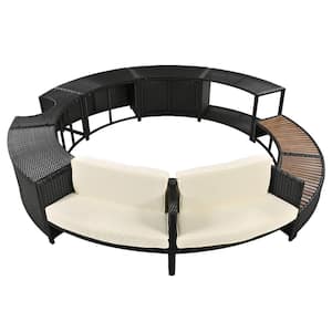 Spa Surround Spa Frame Patio Wicker Rattan Outdoor Sectional Sofa Set with Storage Spaces with Beige Cushions