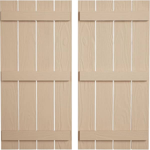 Ekena Millwork 23.5 in. x 70 in. Timberthane Polyurethane 4-Board Spaced Board-n-Batten Sandblasted Faux Wood Shutters Pair