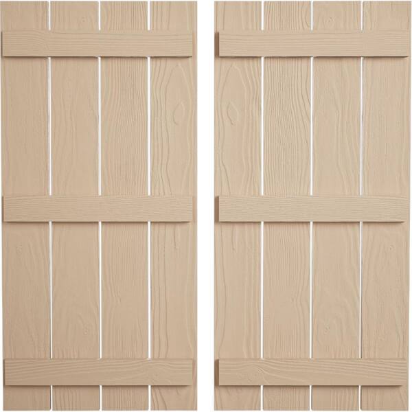 Ekena Millwork 23.5 in. x 90 in. Timberthane Polyurethane 4-Board Spaced Board-n-Batten Sandblasted Faux Wood Shutters Pair