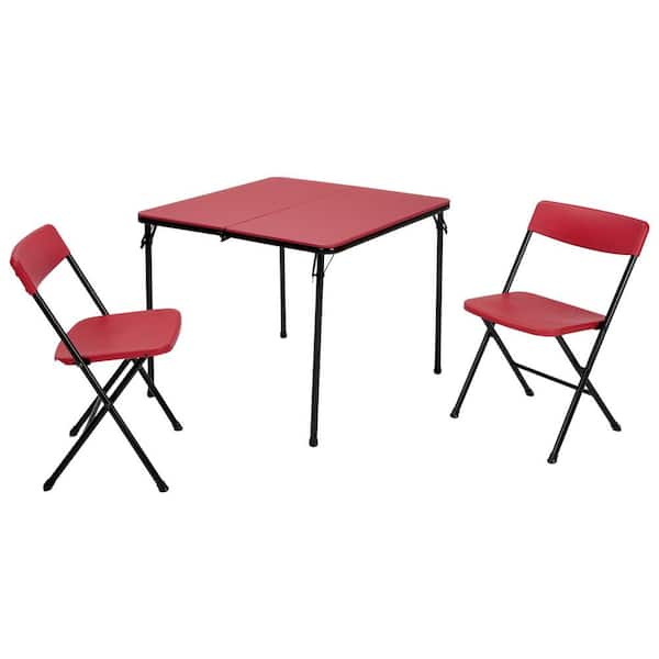 Cosco 3-Piece Red Fold-in-Half Folding Table Set