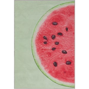 Apollo Half Watermelon Modern Printed Red Lime 5 ft. x 7 ft. Area Rug