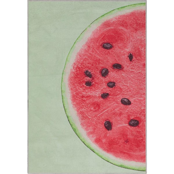 Well Woven Apollo Half Watermelon Modern Printed Red Lime 5 ft. x 7 ft. Area Rug