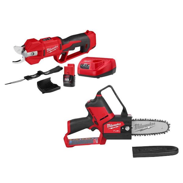 Milwaukee M12 FUEL 12V Brushless Cordless Brushless Cordless Pruner w/M12 6 in. HATCHET Pruning Saw, 2.0 Ah Battery, Charger