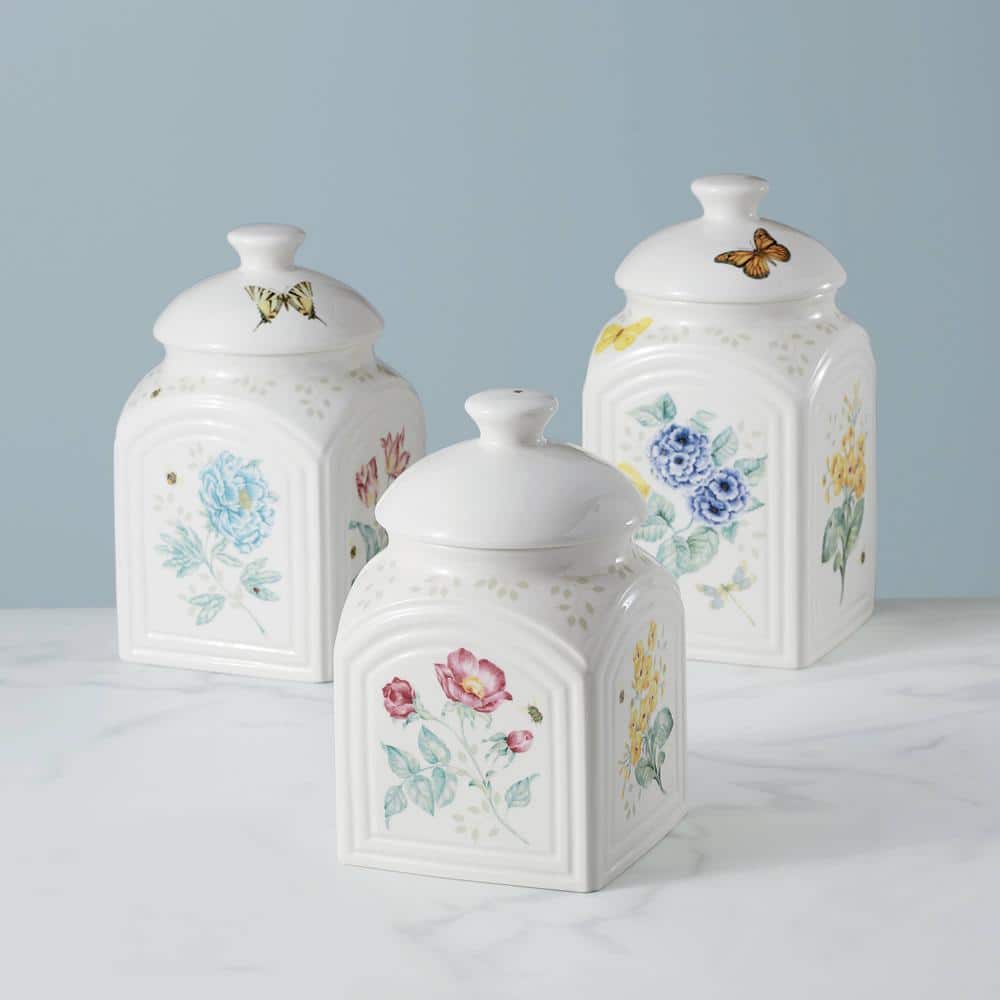 Butterfly Meadow White Ceramic Kitchen Canister Set