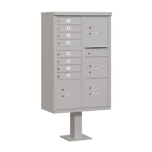8 A Size Doors, 4 Parcel Lockers and Pedestal USPS Access Cluster Box Unit in Gray