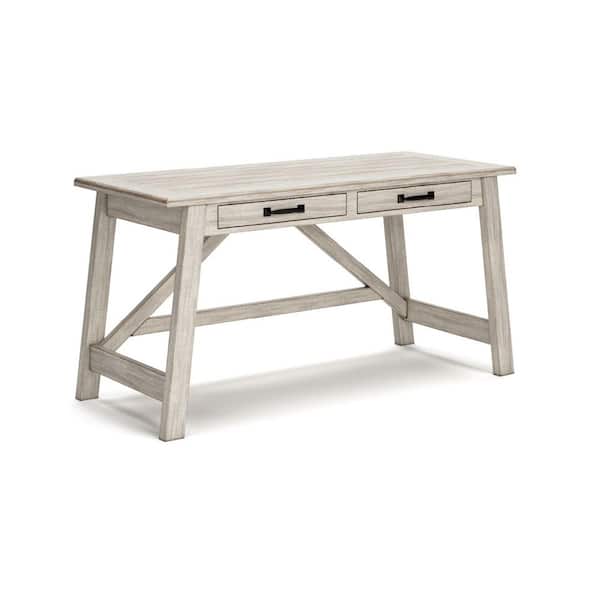 Carynhurst 60.13 in. Rectangular White 2-Drawer Desk with Storage