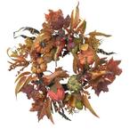 24in. Artificial Wreath with Pumpkins, Berries, and Maple Leaves