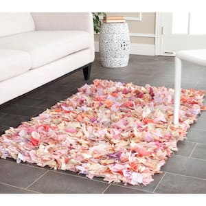 Rio Shag Ivory/Pink Doormat 3 ft. x 4 ft. Solid Area Rug