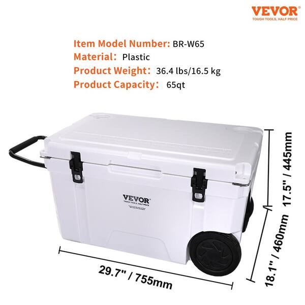 VEVOR Insulated Portable Cooler, 25 qt. Holds 25 Cans, Ice Retention Hard Cooler with Heavy Duty Handle, Ice Chest Lunch Box, White