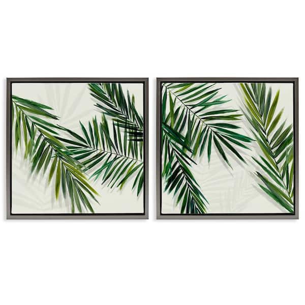 Stupell Industries Palm Fronds over Neutral by Hannah Dawson 2-Pieces Gray Floater Frame Nature Graphic Art Print 18 in. x 18 in.