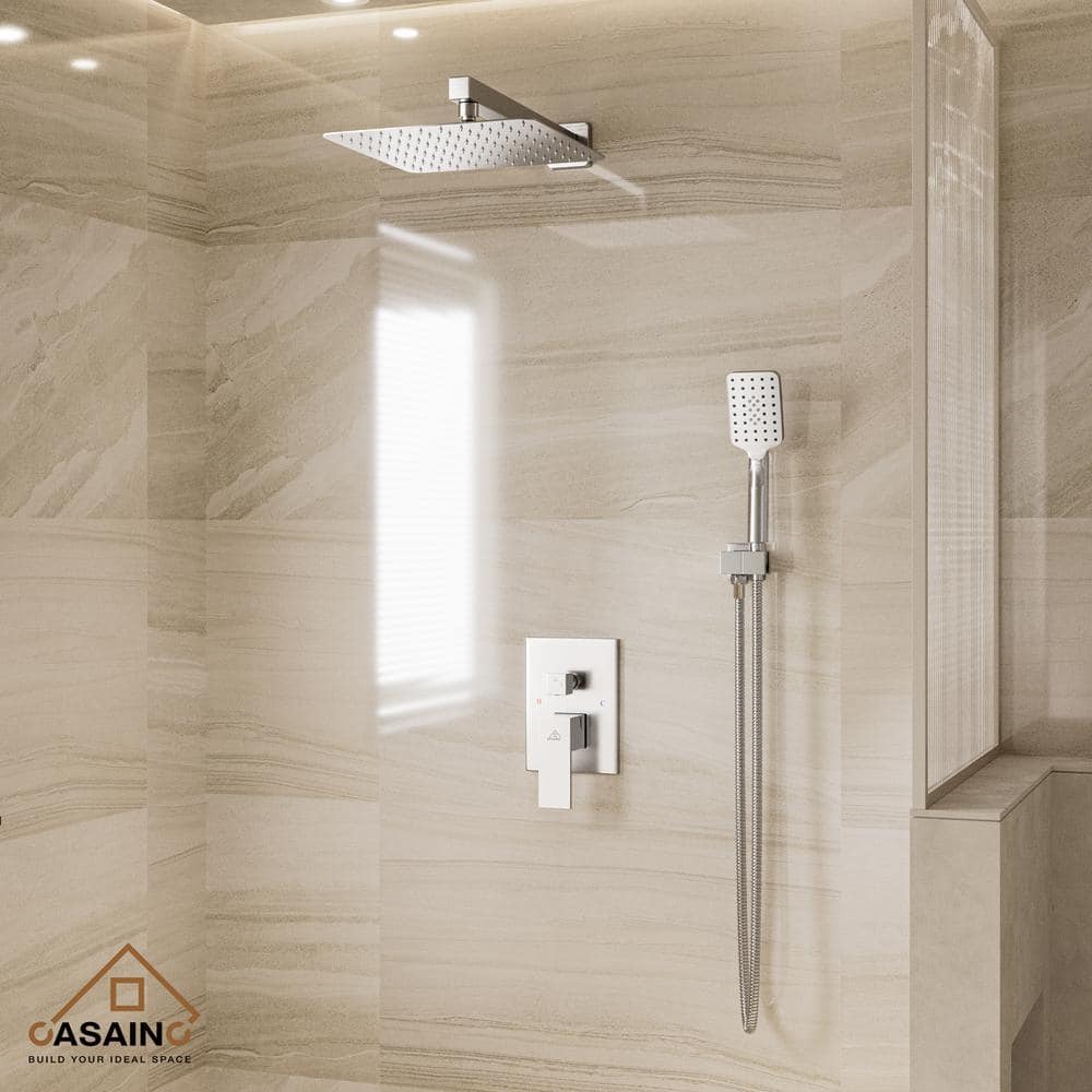 Brushed Nickel Wall Mounted Multi-head Shower System with Handheld and Rain Shower