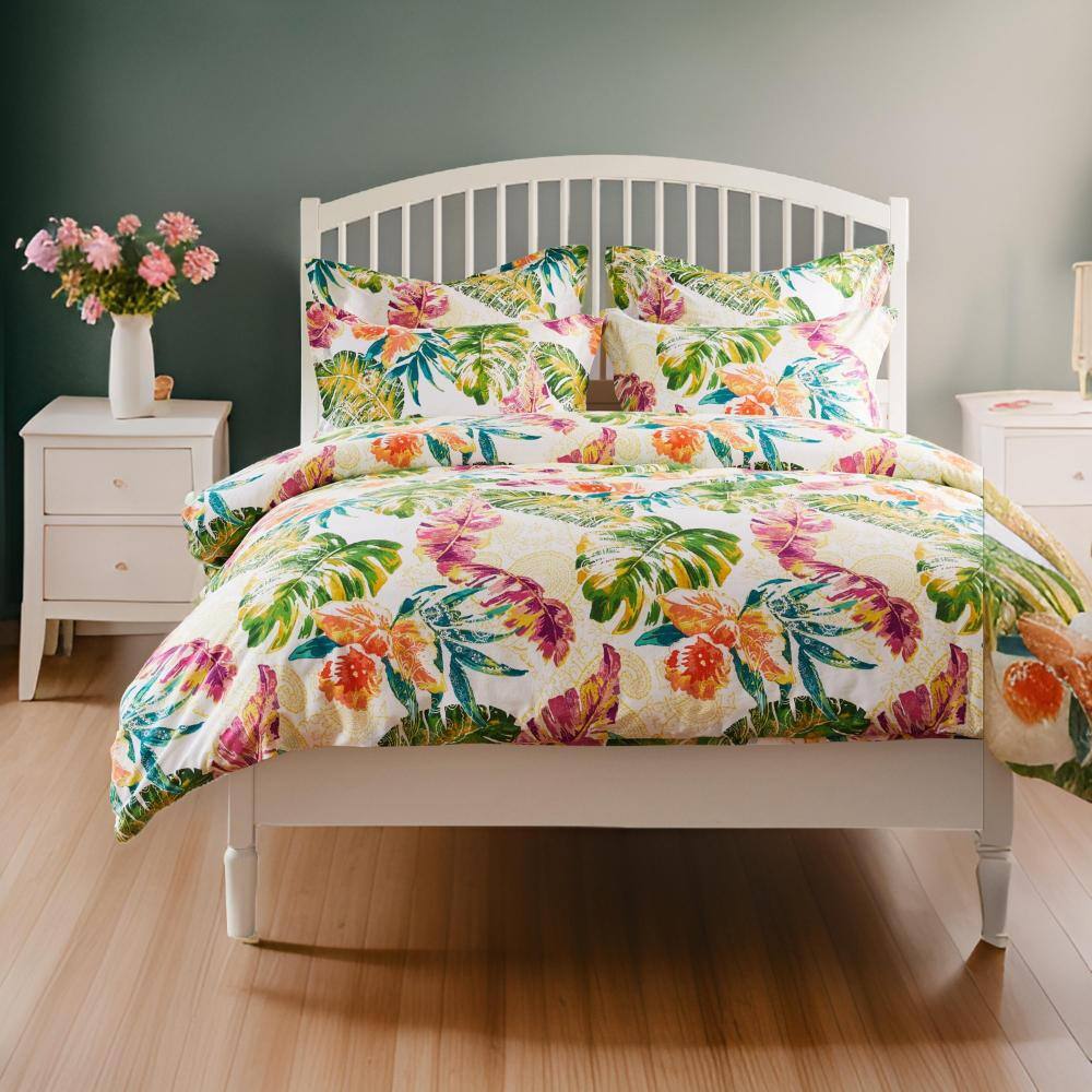 Tropical Multicolor Cotton Queen Duvet Cover Set