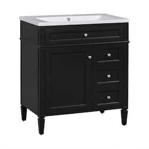 30 in. W Bathroom Vanity in Black with White Top Sink with 2 Drawers and a Tip-out Drawer,Resin Top Material