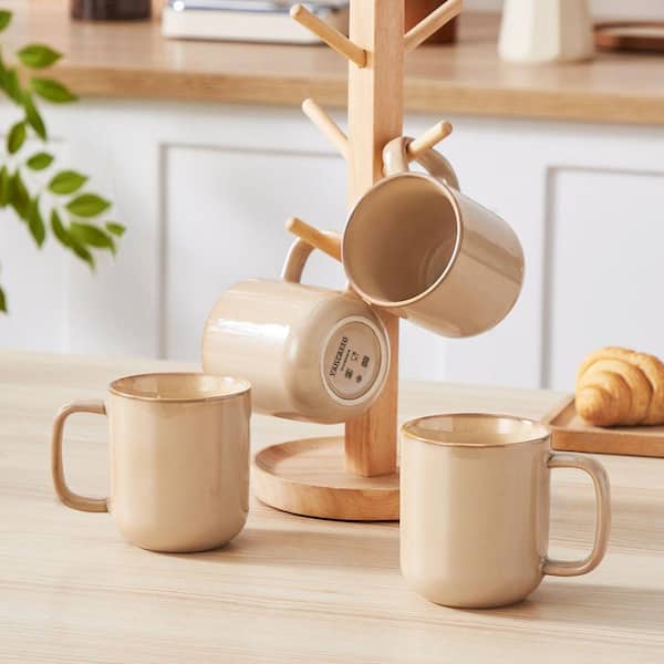 vancasso 12 oz. Brown Stoneware Mugs (Set of 4) Tea Cups with Handle Coffee  Mug Drinkware Set Microwave and Dishwasher Safe VC-PLA-SMBN-4XBZ-FC