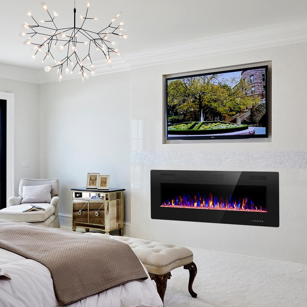42-Inch Black Wall Mounted Electric Fireplace with Remote