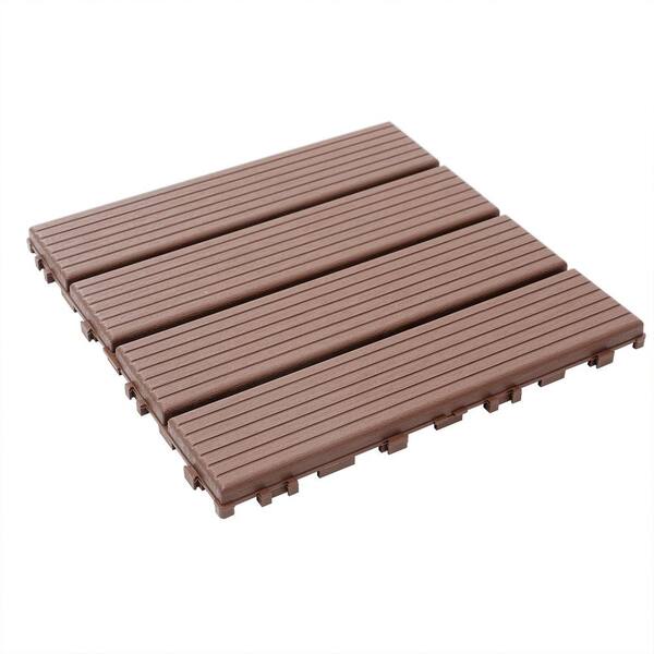 GOGEXX 12in.W x 12in.L Outdoor Striped Square PVC Drainage Interlocking Flooring Slat Deck Tiles