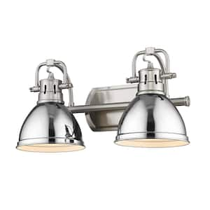 Duncan 8.5 in. 2-Light Pewter Vanity Light with White Shades