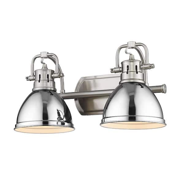 Golden Lighting Duncan 8.5 in. 2-Light Pewter Vanity Light with White Shades