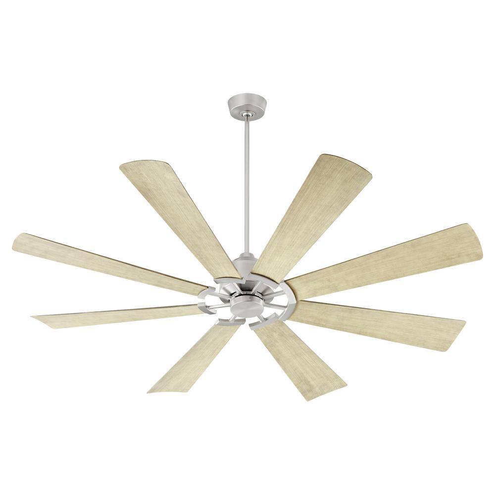 quorum Mod 60 in. in Satin Nickel 8Blade Damp Listed Ceiling Fan 30608