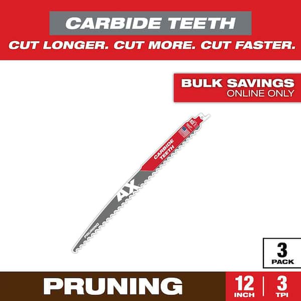 12 in. 3 TPI Pruning Carbide Teeth Wood Cutting SAWZALL Reciprocating Saw Blades (3-Pack)