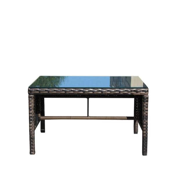 Clear Tempered Glass Outdoor Coffee Table 30.75 L x 17.5 W x 15 H in. Patio Furniture for Wicker Sectional Easy Assembly