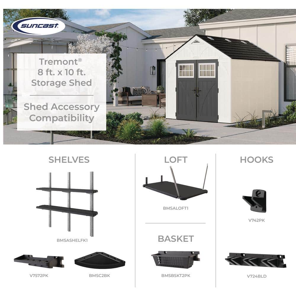 White 8 x 10 ft Resin Storage Shed with Shelving and Windows