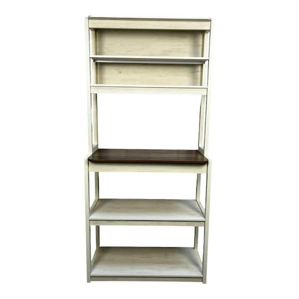 31.50" White and Rustic Brown 5-Tier Bakers Rack for Kitchen with Storage, Coffee Bar, Kitchen Shelves, Microwave Stand