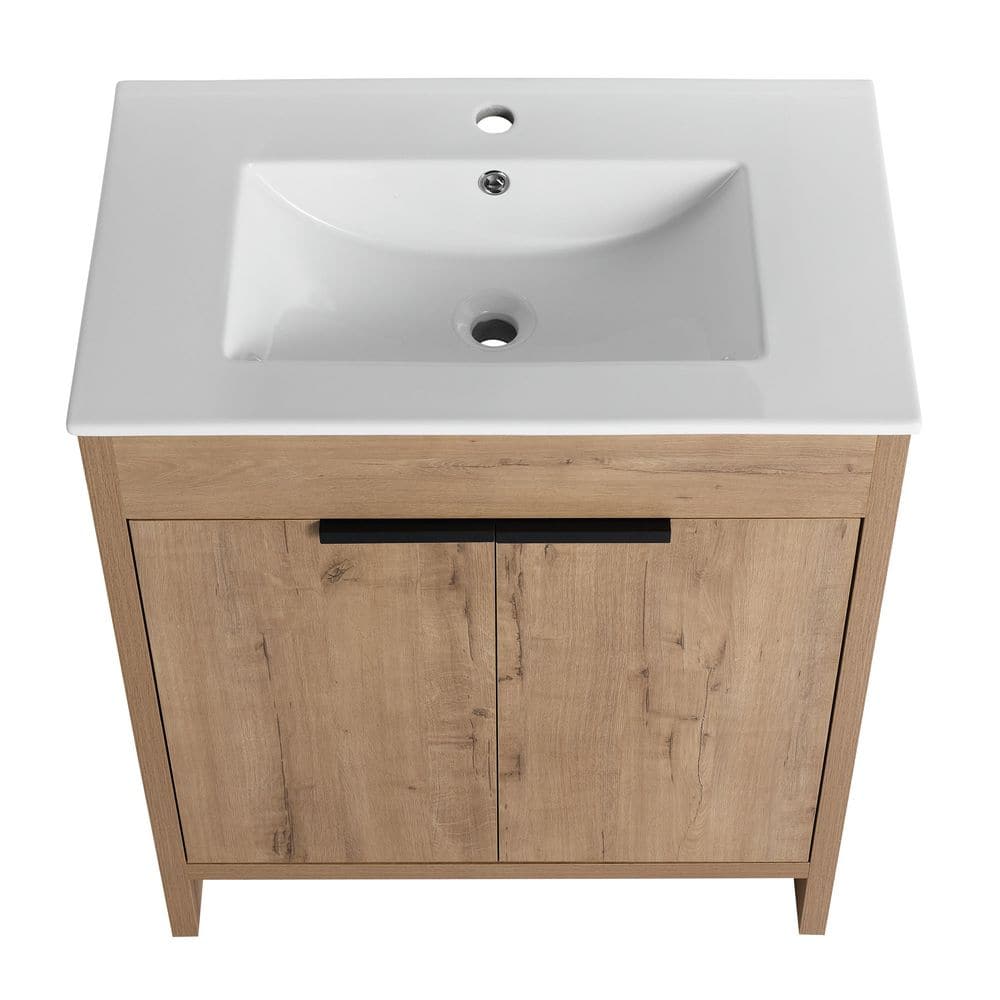 30 in. Freestanding Single Sink Imitative Oak Bath Vanity with White Ceramic Top price history on PriceWatchPro