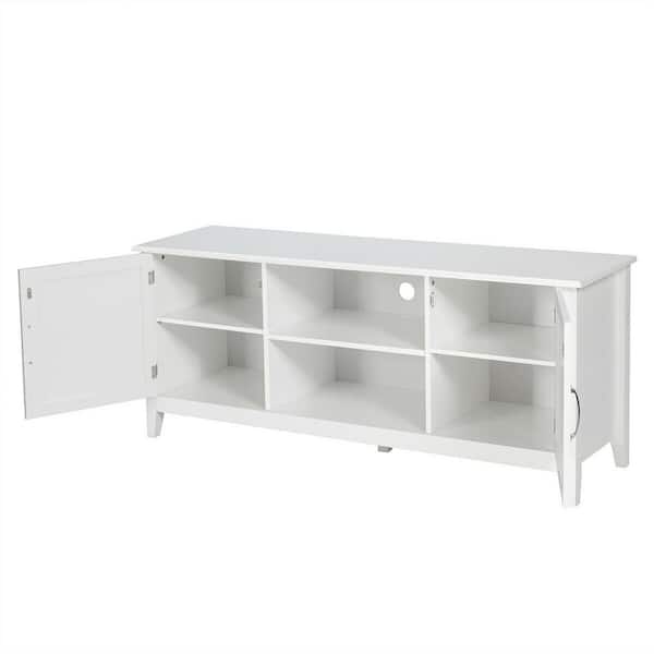 Gymax 58 in. W TV Stand Entertainment Media Center for TV's up to 65 in. with Storage Cabinets White