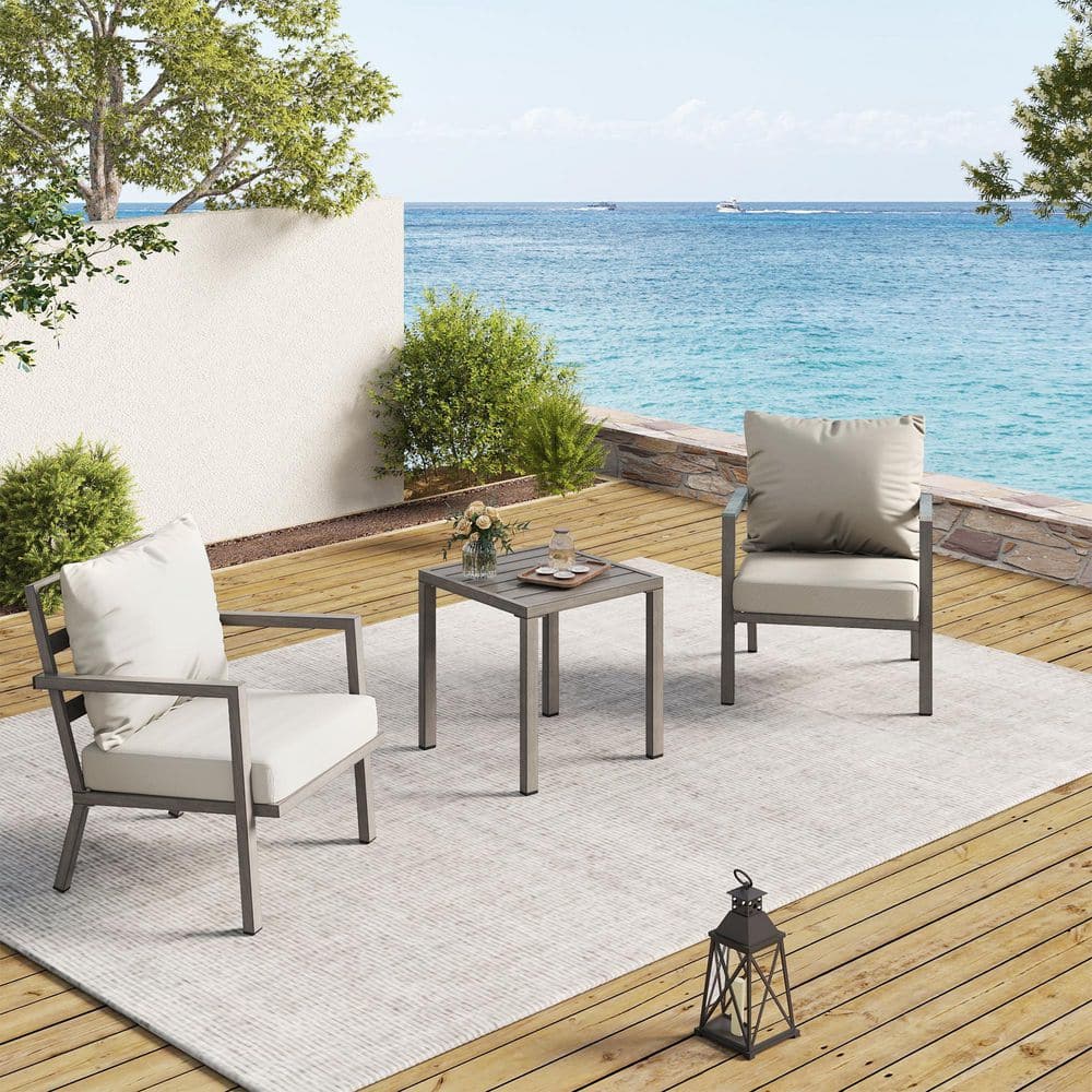 Marine Lounge 3-Piece Aluminum Outdoor Patio Conversation Set with Beige Cushions and Side Table price history on PriceWatchPro