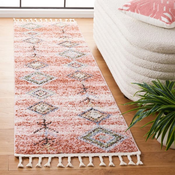 Chapel 2 ft. x 8 ft. Pink/Turquoise Diamond Running Striped Runner Rug