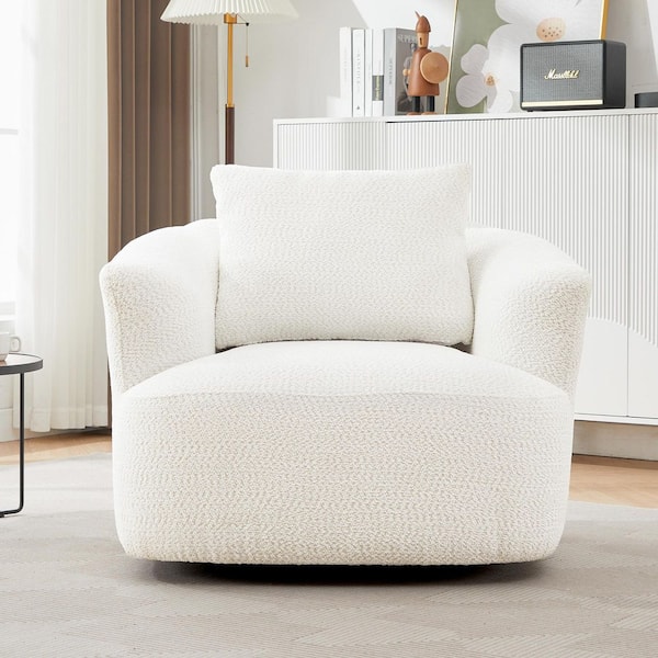 Luxury Collection Beige Chenille Upholstered Accent Swivel Arm Chair with a Throw Pillow (Set of 1)