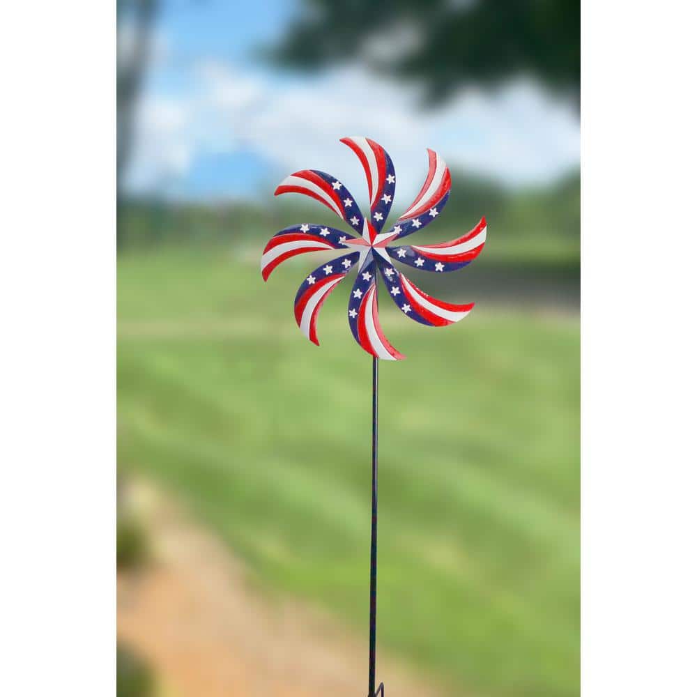 Patriotic Red White and Blue Steel Wind Spinner Stake