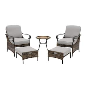 Layton Pointe 5-Piece Brown Wicker Outdoor Patio Conversation Seating Set with CushionGuard Stone Gray Cushions