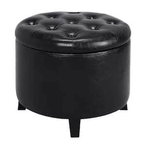 Designs4Comfort Black Faux Leather Round Storage Ottoman