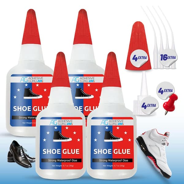 AG ADHESIVE GURU AG Shoe Glue 2.8 oz. Super Glue for Shoe Repair-Clear, Strong Bond for Rubber, Leather, Soles (0.7 oz./each, 4-Pack)