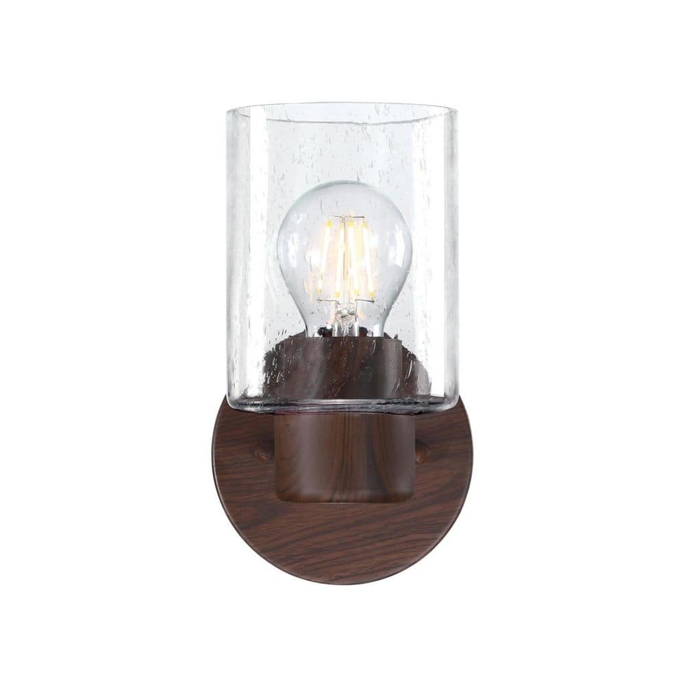 Walnut and Clear Glass Cylinder Wall Sconce