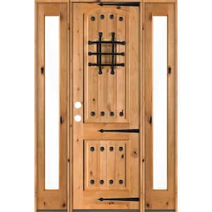 60 in. x 96 in. Mediterranean Knotty Alder Right-Hand/Inswing Clear Glass Clear Stain Wood Prehung Front Door w/Sidelite